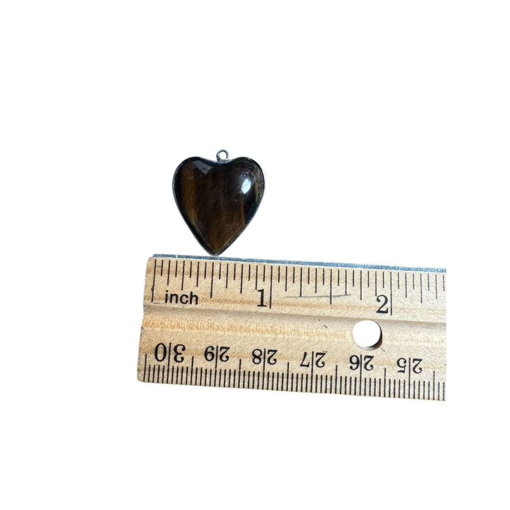 Sterling Silver 925 Heart Pendant Tiger’s Eye Gemstone Polished Brown Gold Stone