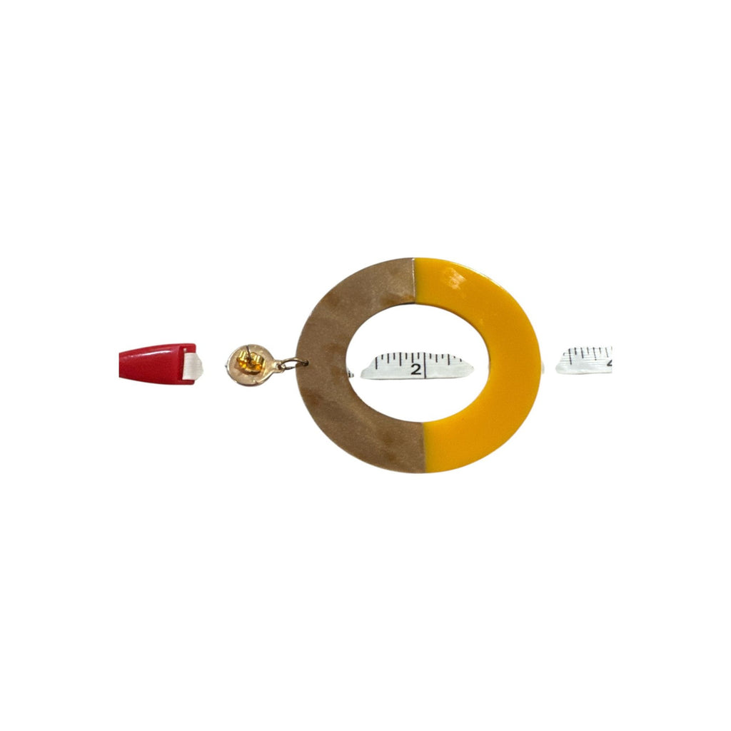 Yellow & Brown Two-Tone Resin Hoop Earrings With Gold Stud Backing 2-Inch Diameter