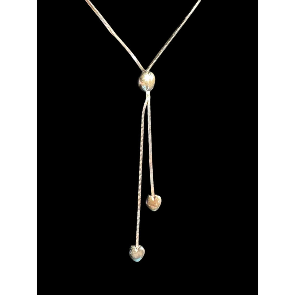 Silver Heart Drop Pendant Necklace With Adjustable Chain