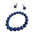 Blue Gemstone Beaded Bracelet & Earrings Set Lapis Style Silver Tone Handmade Look for Women