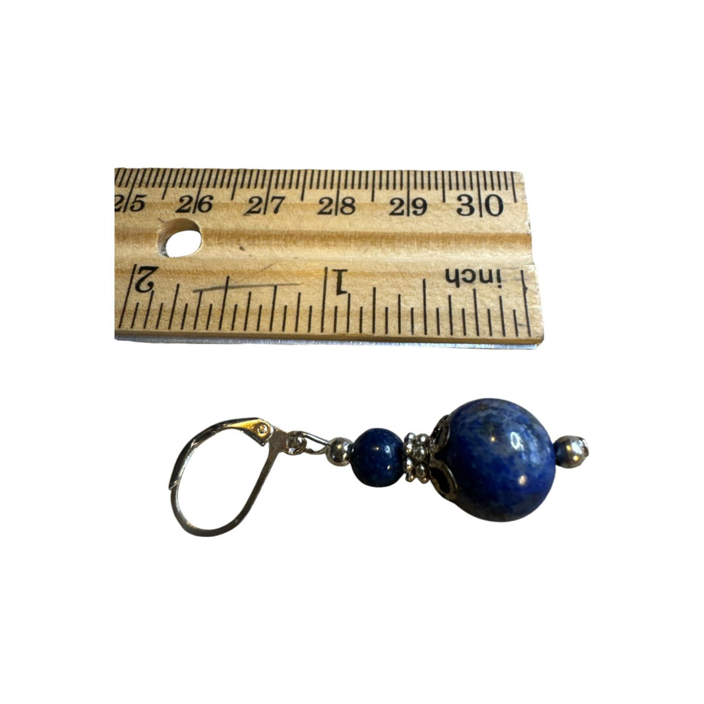 Blue Gemstone Beaded Bracelet & Earrings Set Lapis Style Silver Tone Handmade Look for Women
