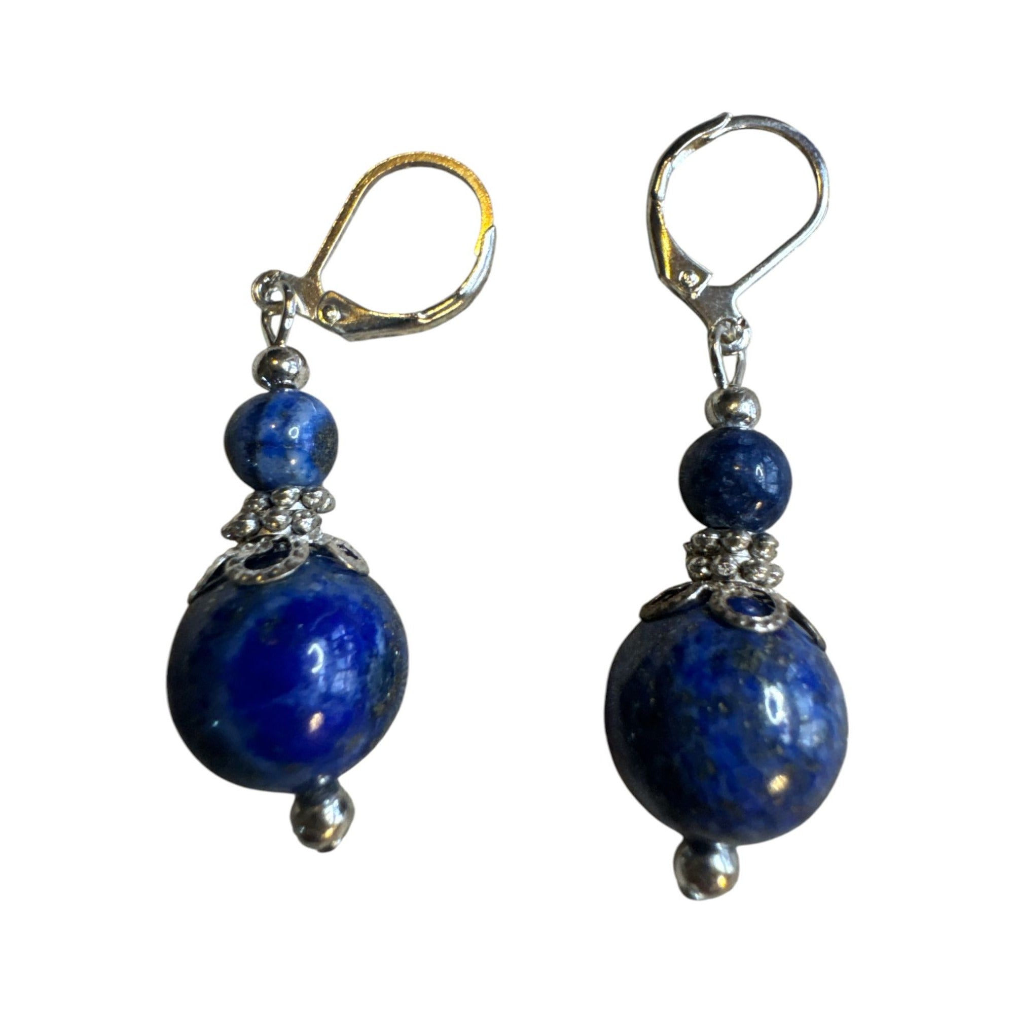 Blue Gemstone Beaded Bracelet & Earrings Set Lapis Style Silver Tone Handmade Look for Women