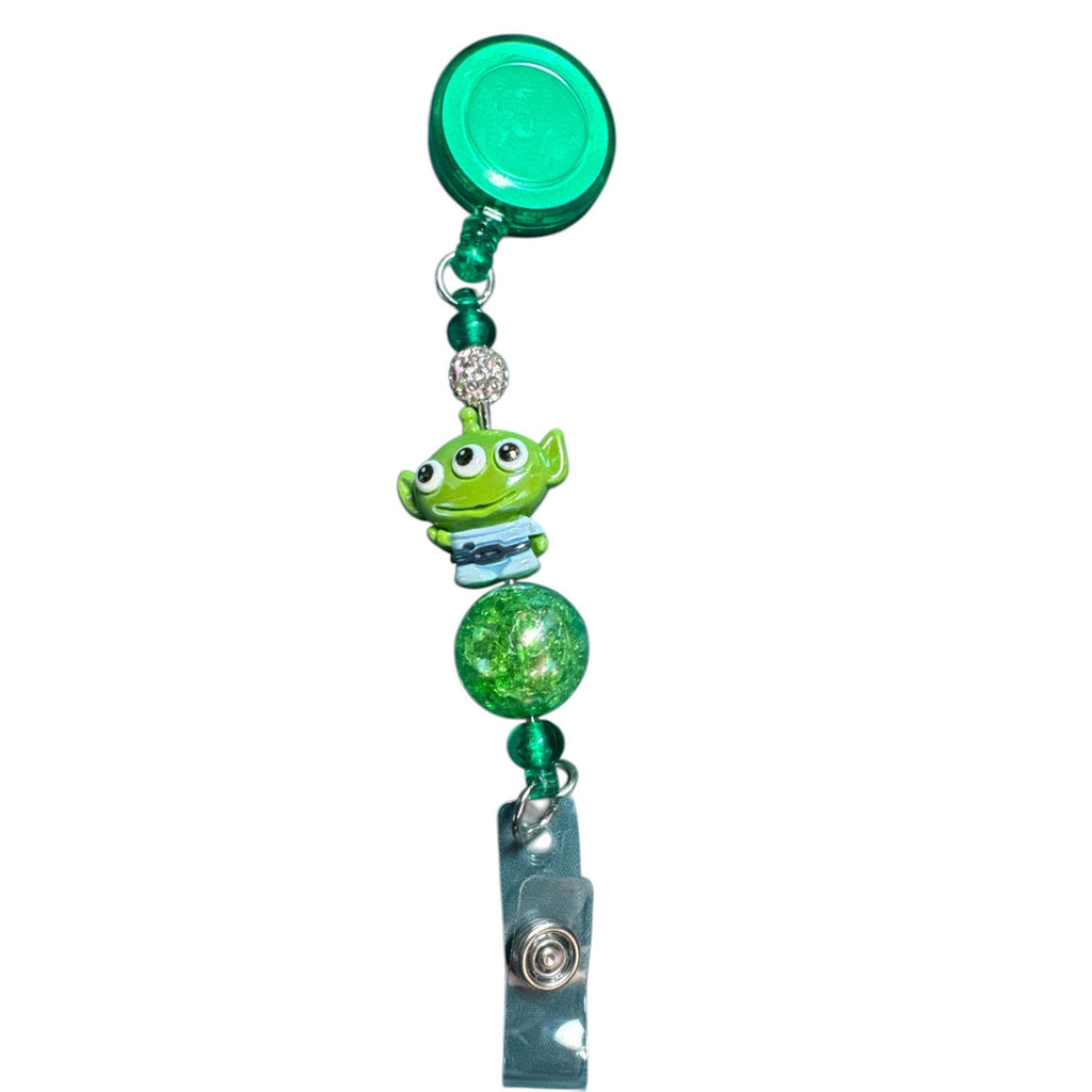 Toy Story Alien-Themed Green Retractable lanyard Badge Holder with Beaded Lanyard and Clip for Work or ID Display