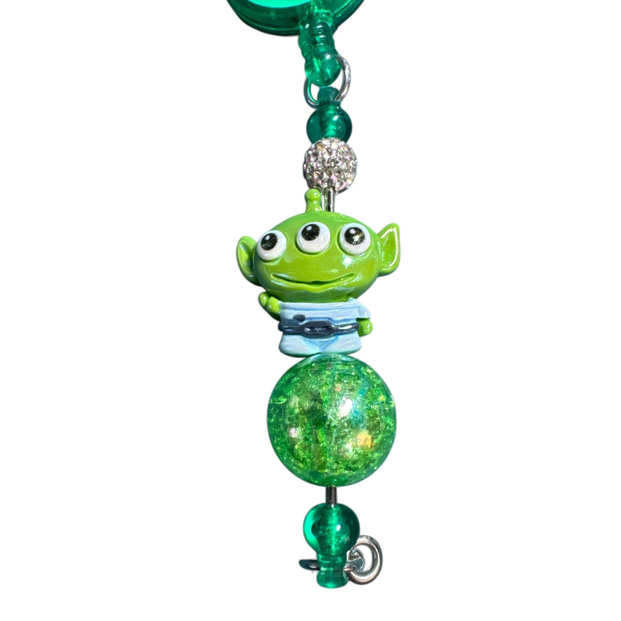 Toy Story Alien-Themed Green Retractable lanyard Badge Holder with Beaded Lanyard and Clip for Work or ID Display