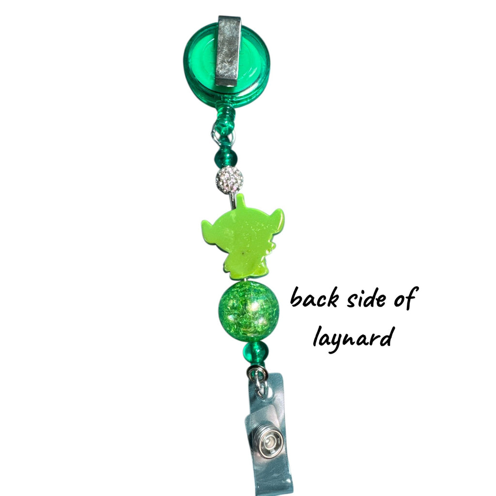 Toy Story Alien-Themed Green Retractable lanyard Badge Holder with Beaded Lanyard and Clip for Work or ID Display