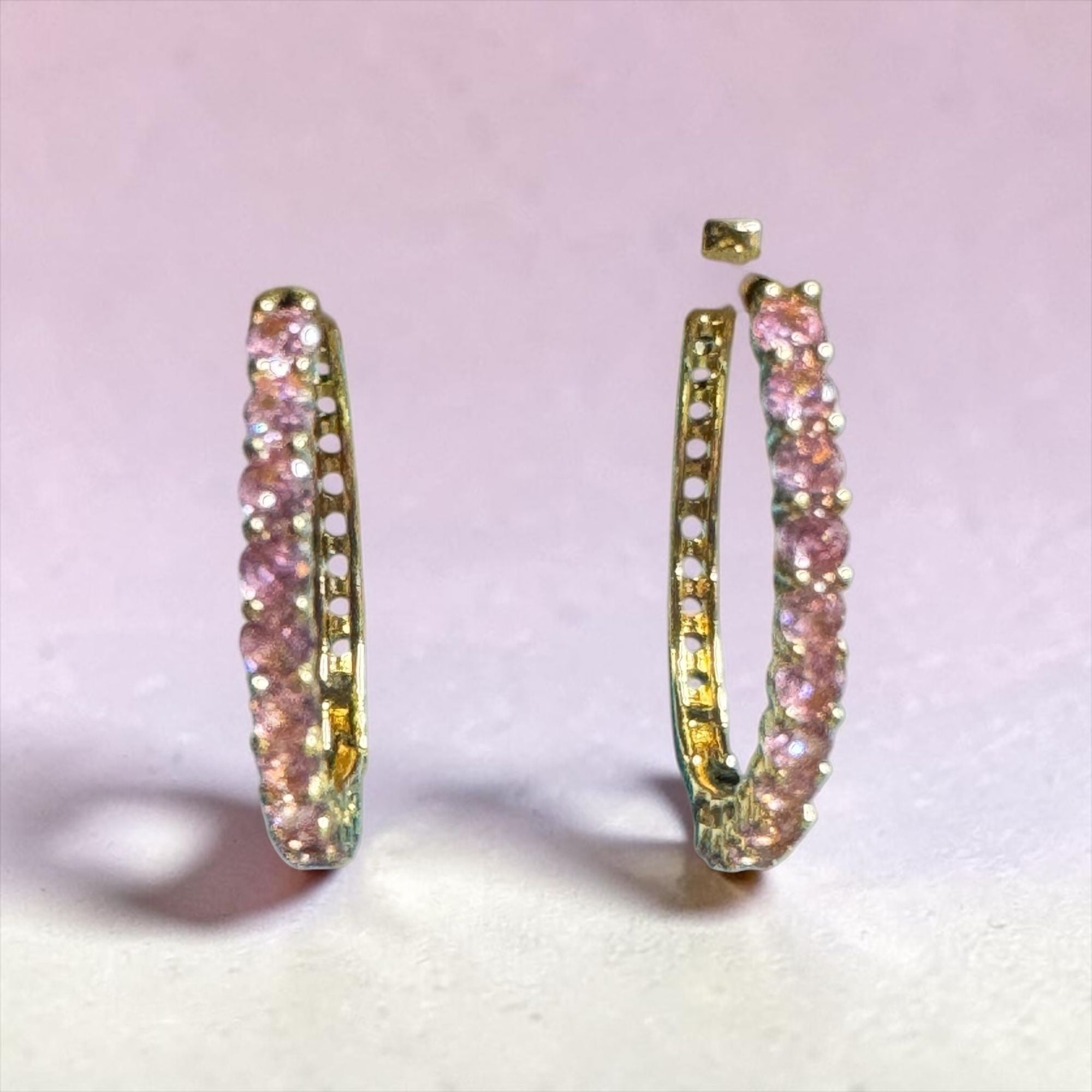Gold Tone Pink Crystal Rhinestone Hoop Earrings - Elegant Jewelry For Women