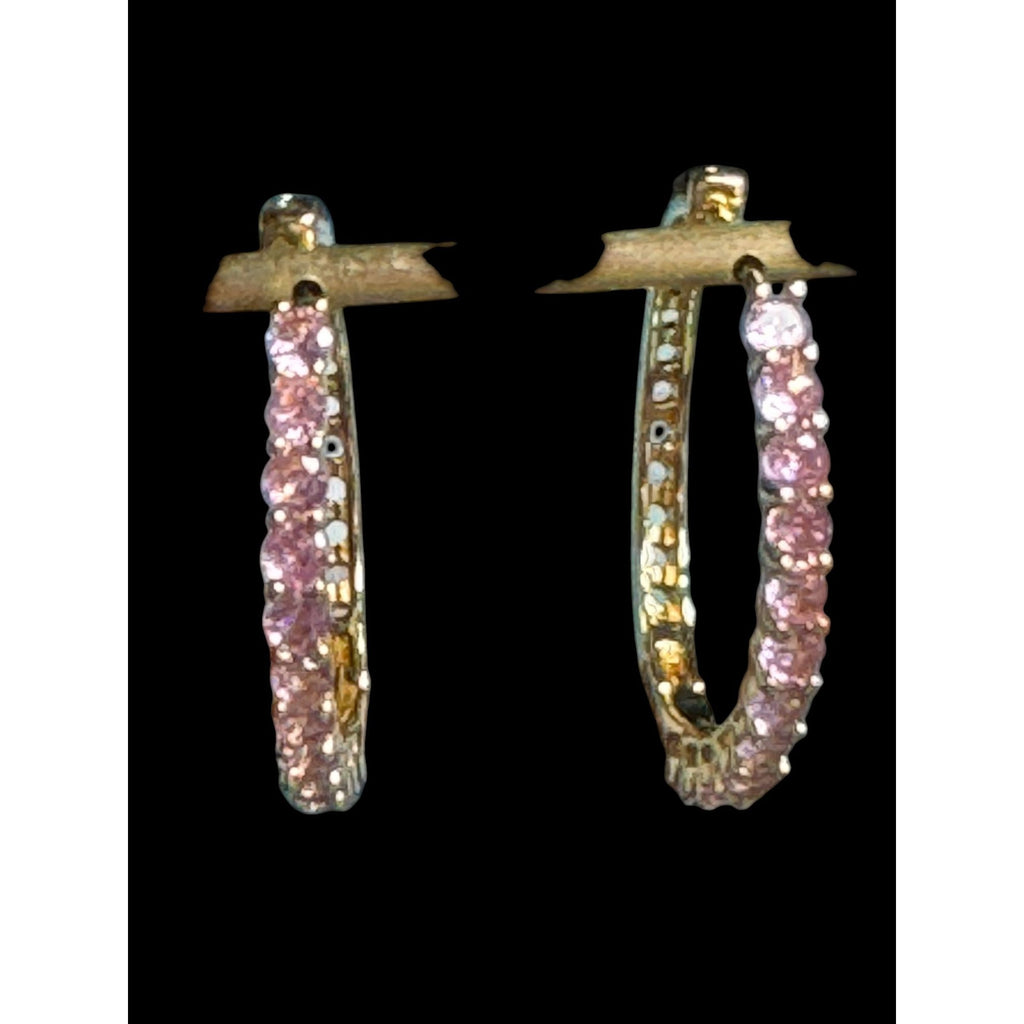 Gold Tone Pink Crystal Rhinestone Hoop Earrings - Elegant Jewelry For Women