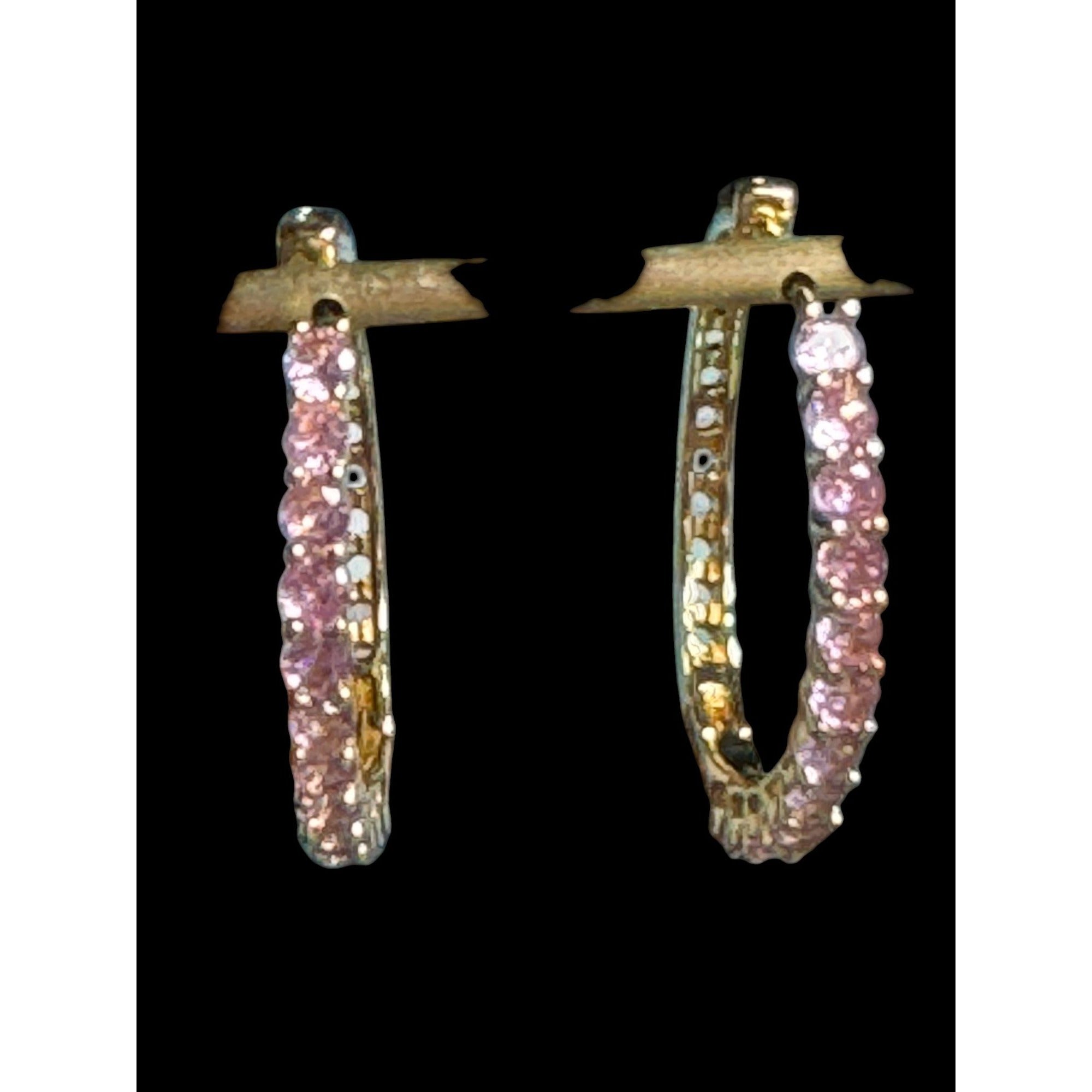Gold Tone Pink Crystal Rhinestone Hoop Earrings - Elegant Jewelry For Women