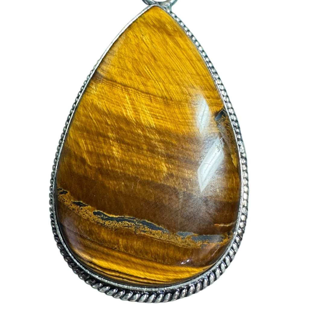Tigers Eye Teardrop Pendant In Sterling Silver With Intricate Beaded Edge Design For Necklace Jewelry