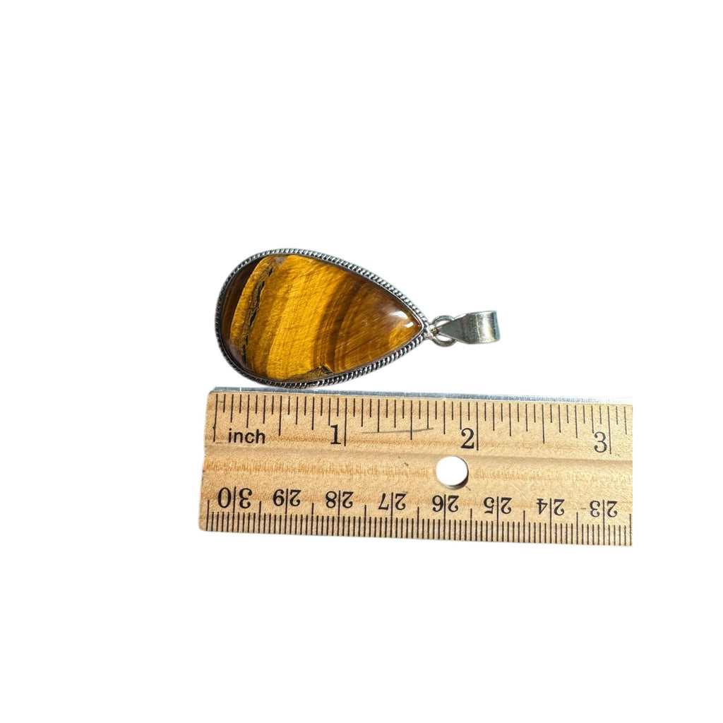 Tigers Eye Teardrop Pendant In Sterling Silver With Intricate Beaded Edge Design For Necklace Jewelry
