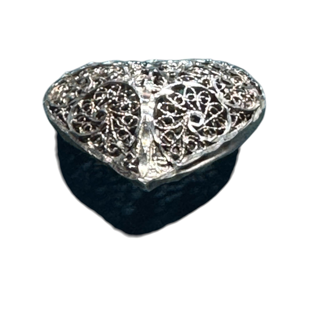 Vintage Style Filigree Heart Pendant Ornate Silver Tone Metal Swirl Design Jewelry