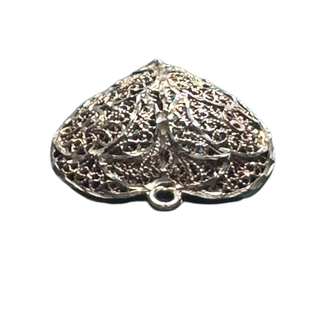 Vintage Style Filigree Heart Pendant Ornate Silver Tone Metal Swirl Design Jewelry