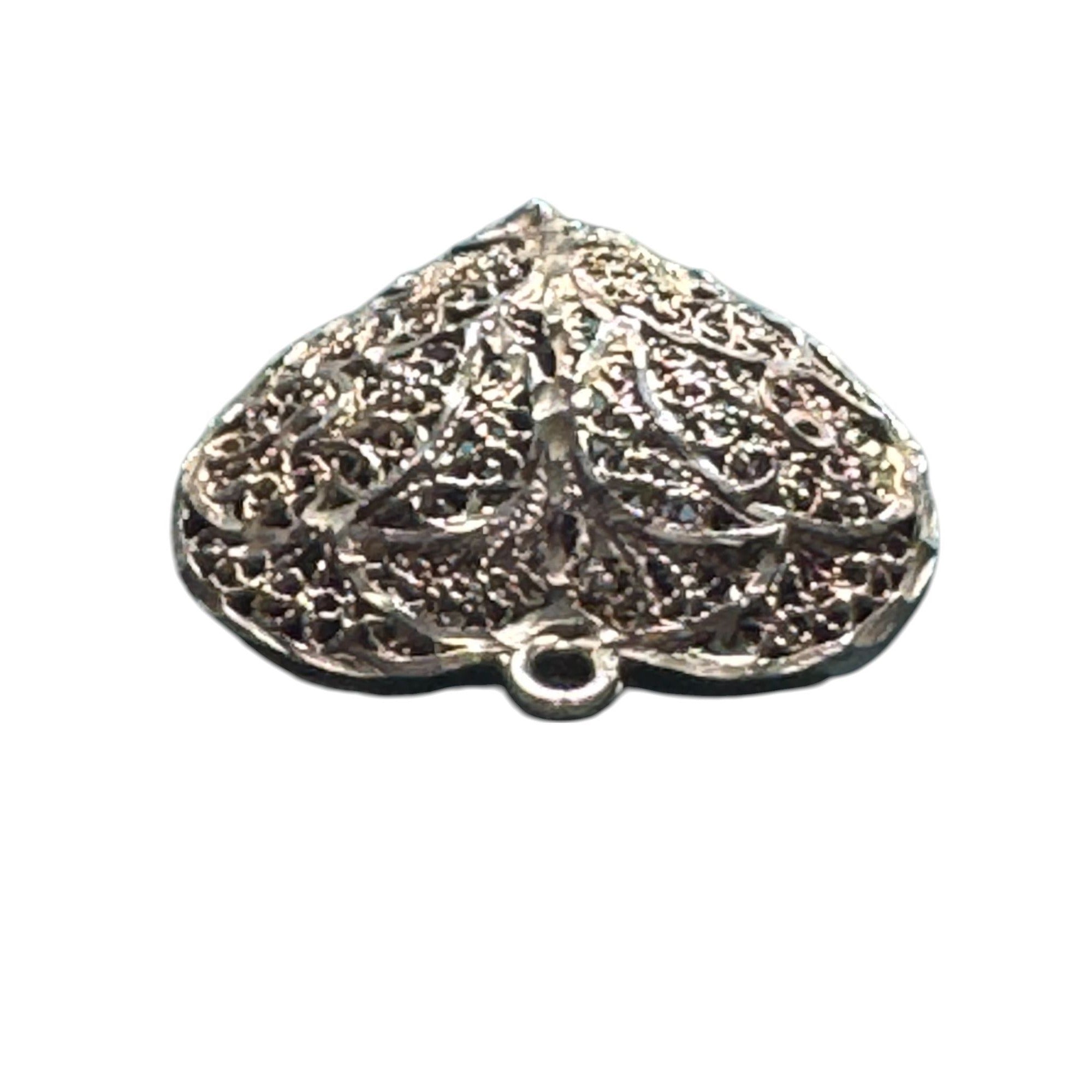 Vintage Style Filigree Heart Pendant Ornate Silver Tone Metal Swirl Design Jewelry