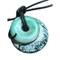 Green Jade Style Double Donut Pendant Necklace Cord Moss Agate Look 1.5” Stone Amulet Jewelry