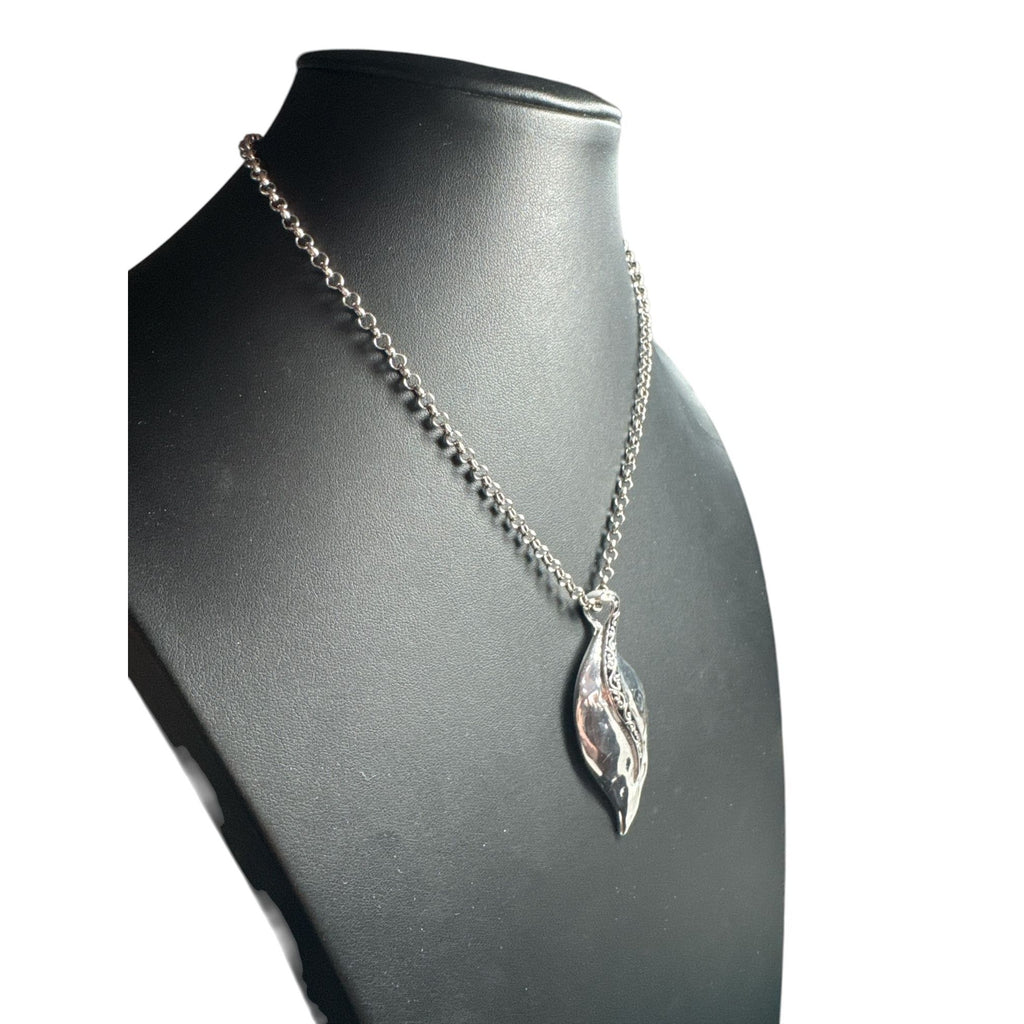 Silver Leaf Pendant Necklace, Engraved Vine Design, Elegant Nature Inspired Jewelry