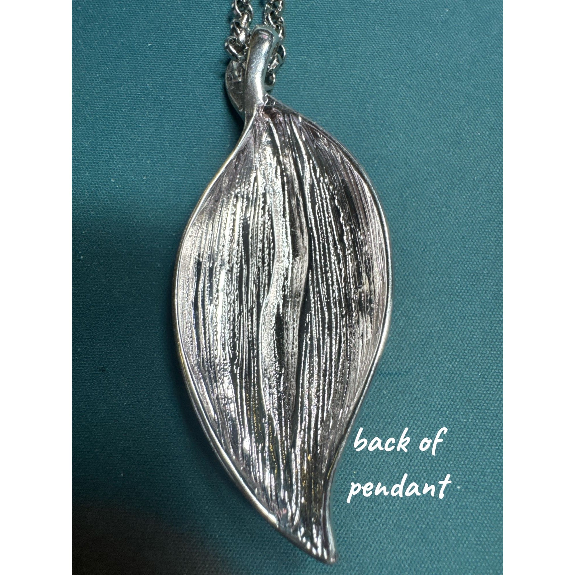 Silver Leaf Pendant Necklace, Engraved Vine Design, Elegant Nature Inspired Jewelry