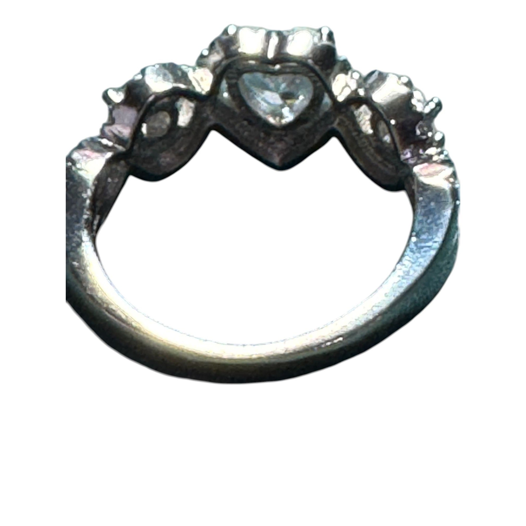 Heart Shaped CZ Halo Ring, Sterling Silver Look, Size 7, Triple Stone Design