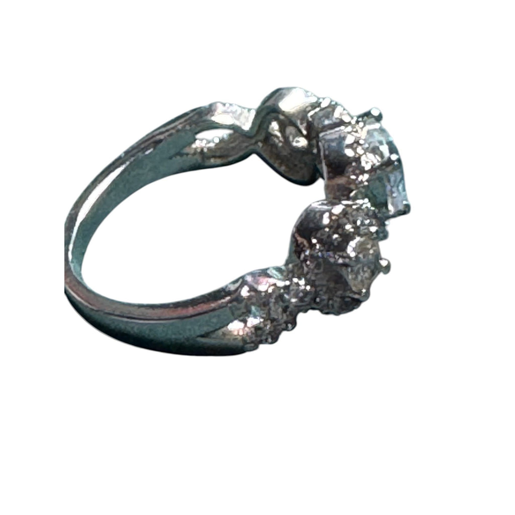 Heart Shaped CZ Halo Ring, Sterling Silver Look, Size 7, Triple Stone Design