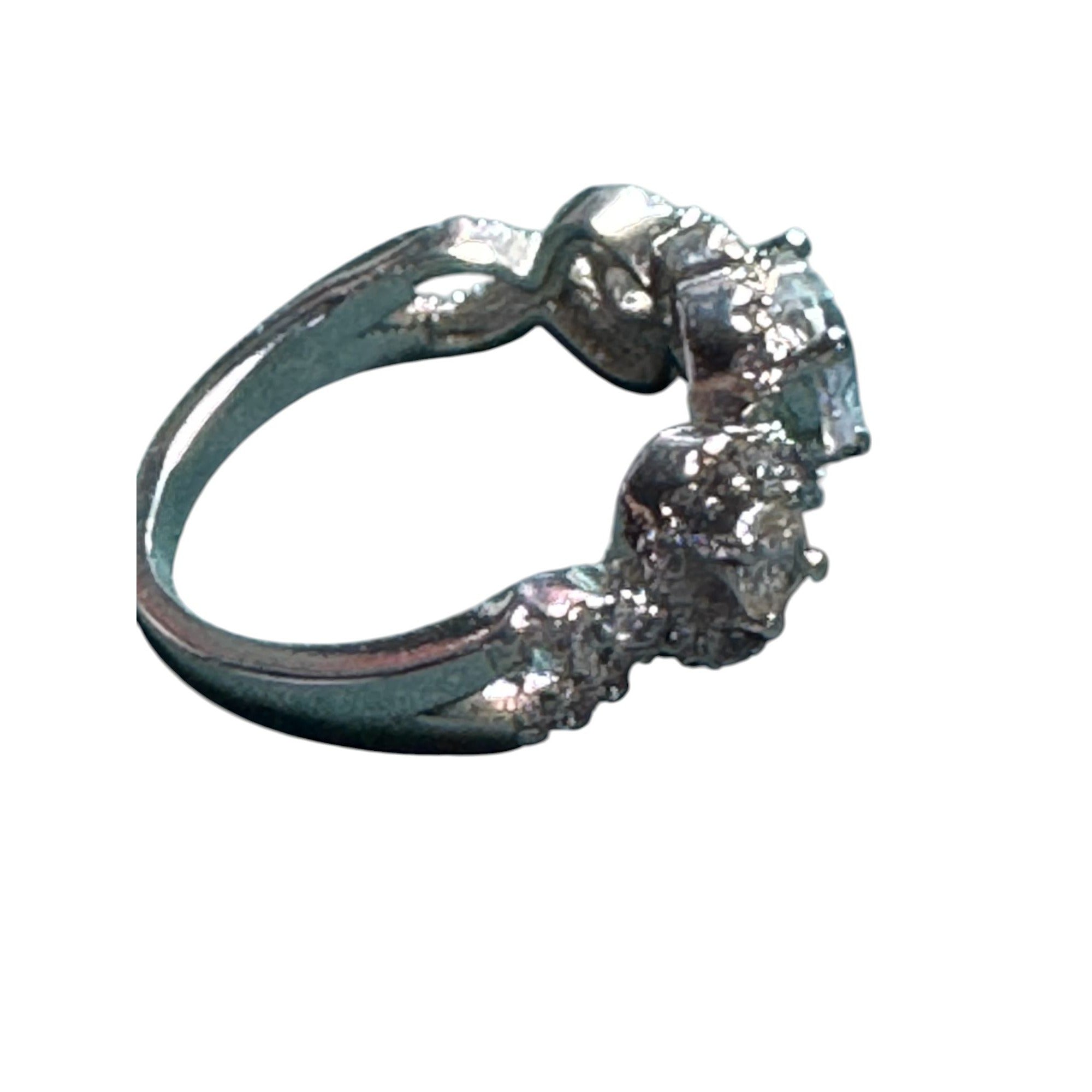 Heart Shaped CZ Halo Ring, Sterling Silver Look, Size 7, Triple Stone Design