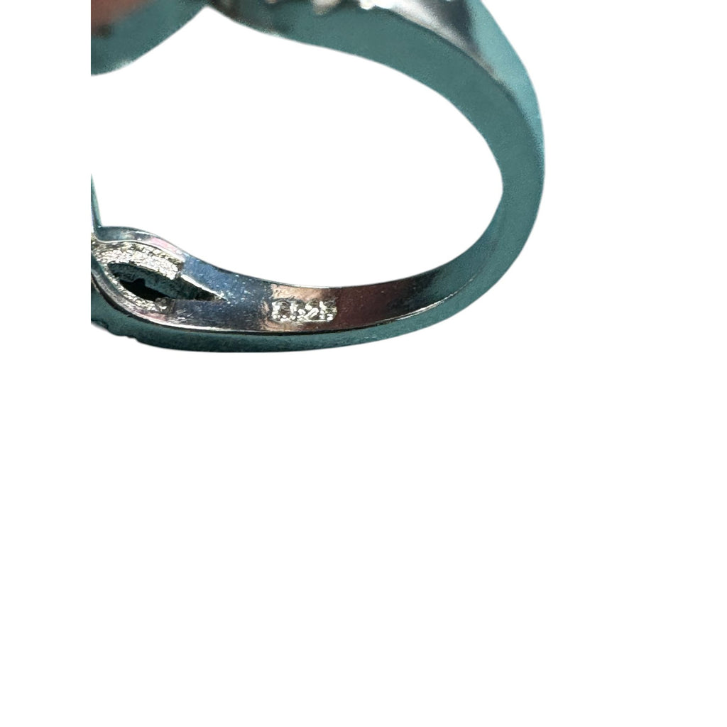 Heart Shaped CZ Halo Ring, Sterling Silver Look, Size 7, Triple Stone Design