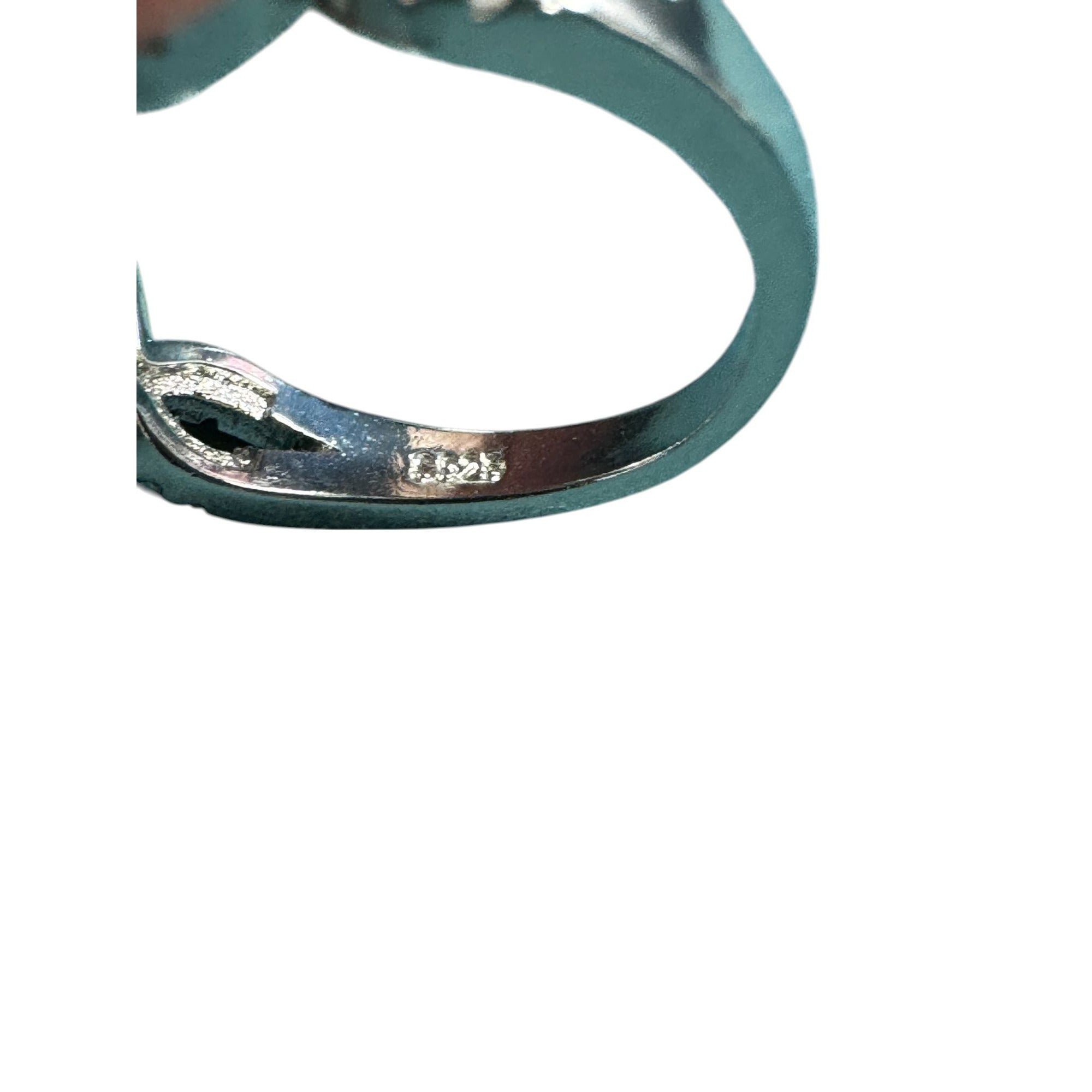 Heart Shaped CZ Halo Ring, Sterling Silver Look, Size 7, Triple Stone Design