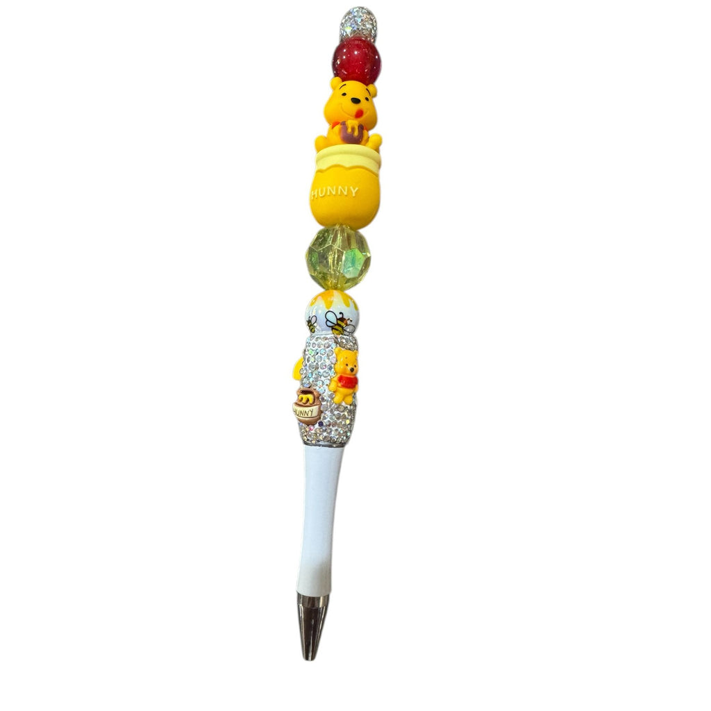 Winnie The Pooh-Inspired Decorative Ballpoint Pen With Beaded Details Glitter Handle And Charm Accents For Writing Or Gifting