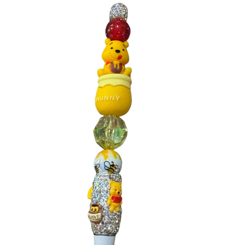 Winnie The Pooh-Inspired Decorative Ballpoint Pen With Beaded Details Glitter Handle And Charm Accents For Writing Or Gifting