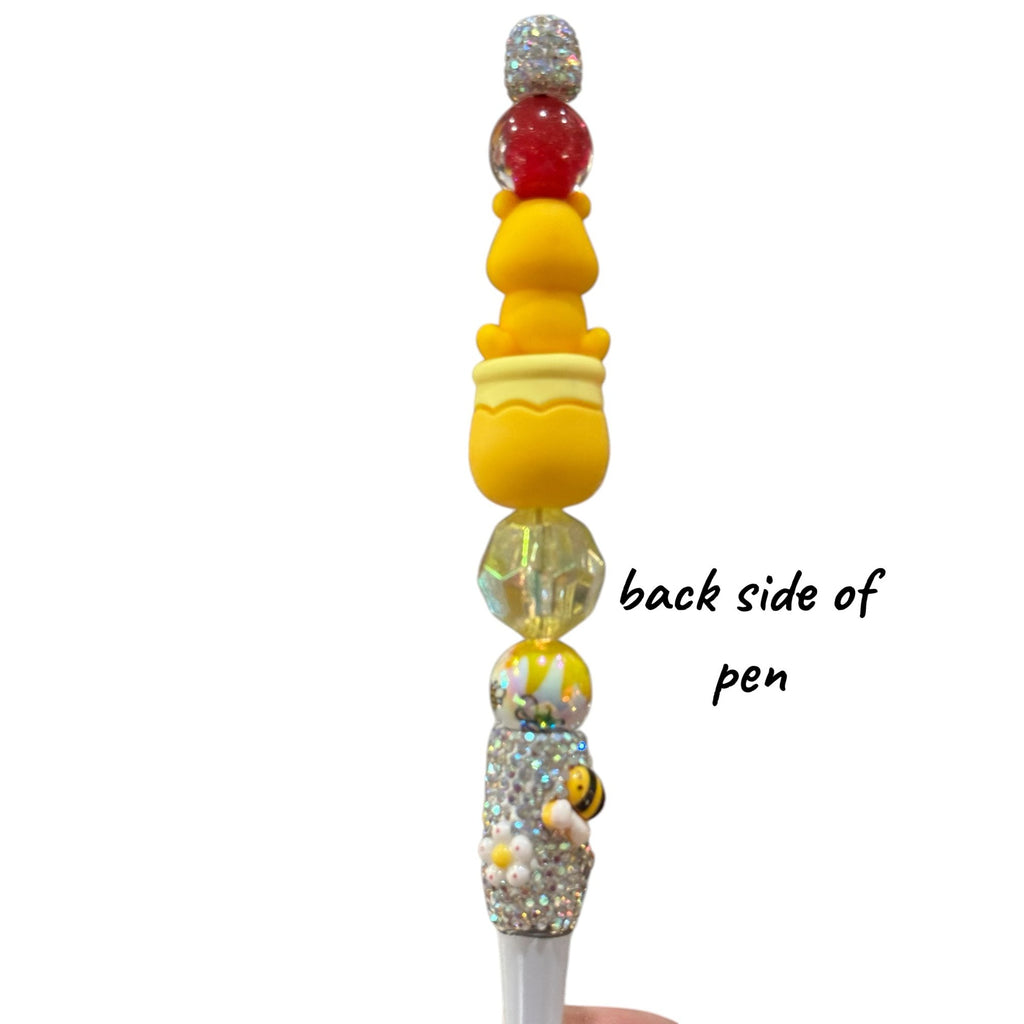 Winnie The Pooh-Inspired Decorative Ballpoint Pen With Beaded Details Glitter Handle And Charm Accents For Writing Or Gifting