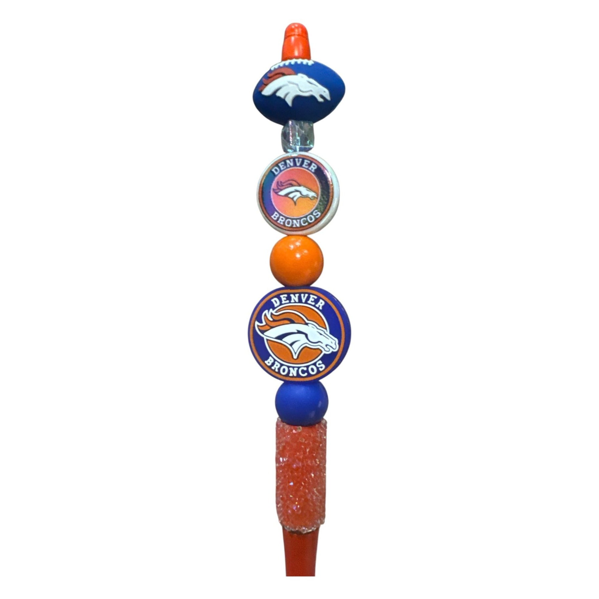 Denver Broncos Beaded Pen With Team Logo Design & Glitter Handle