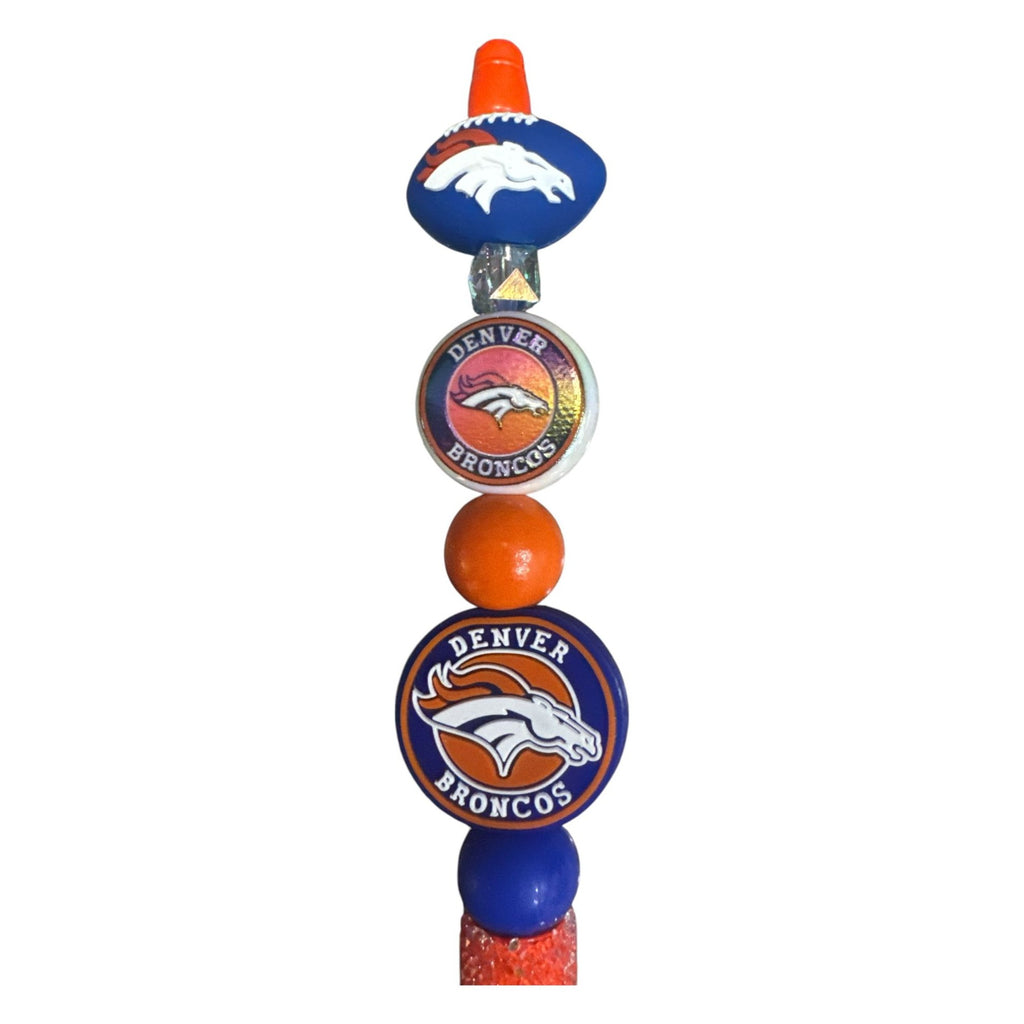 Denver Broncos Beaded Pen With Team Logo Design & Glitter Handle