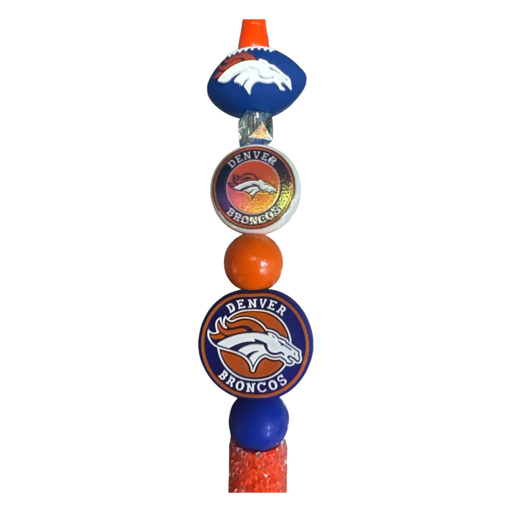 Denver Broncos Beaded Pen With Team Logo Design & Glitter Handle