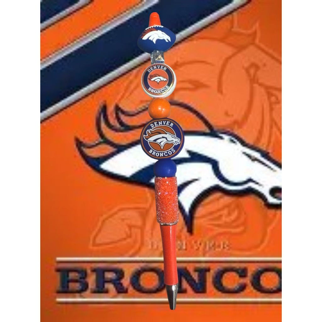 Denver Broncos Beaded Pen With Team Logo Design & Glitter Handle