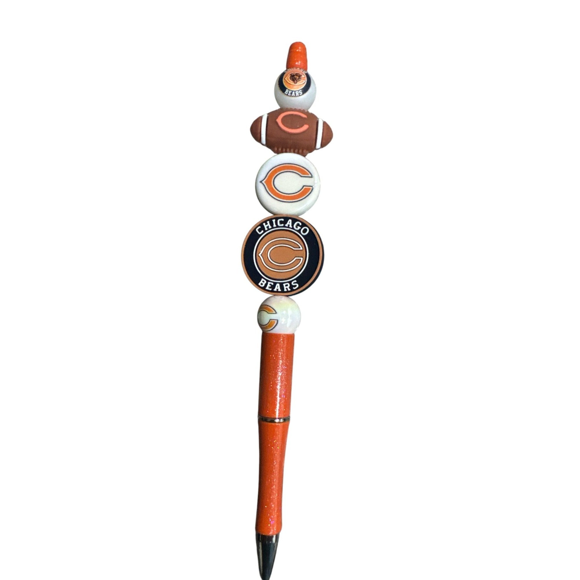 Chicago Bears Themed Ballpoint Pen With Glitter Orange Handle & Team Logos