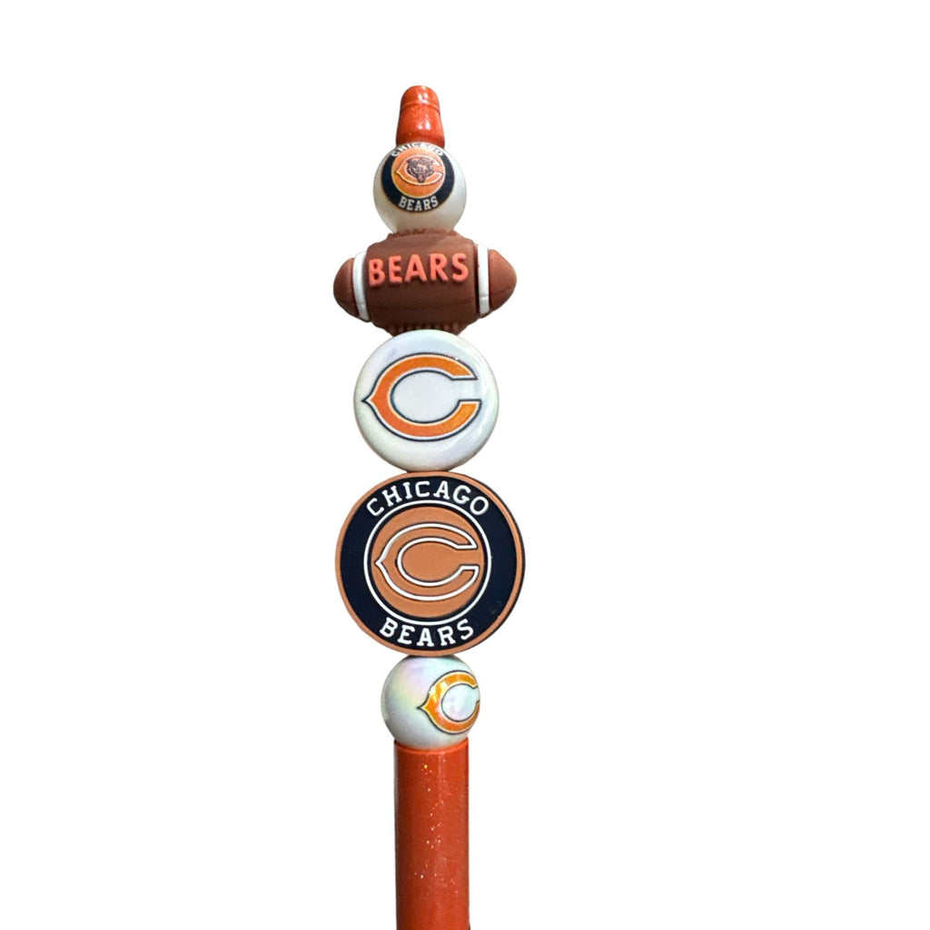 Chicago Bears Themed Ballpoint Pen With Glitter Orange Handle & Team Logos