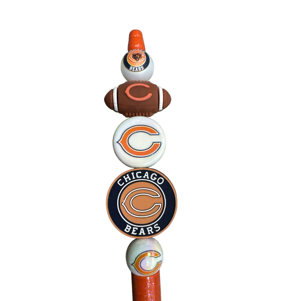 Chicago Bears Themed Ballpoint Pen With Glitter Orange Handle & Team Logos