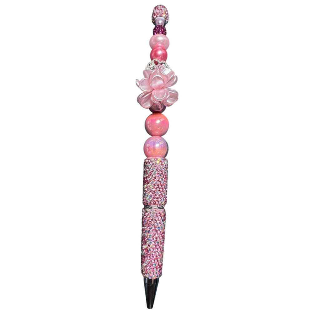 Decorative Pink Beaded Pen With Rhinestones Flower Charm & Glitter Accents Elegant Writing Tool For Journaling & Gifts