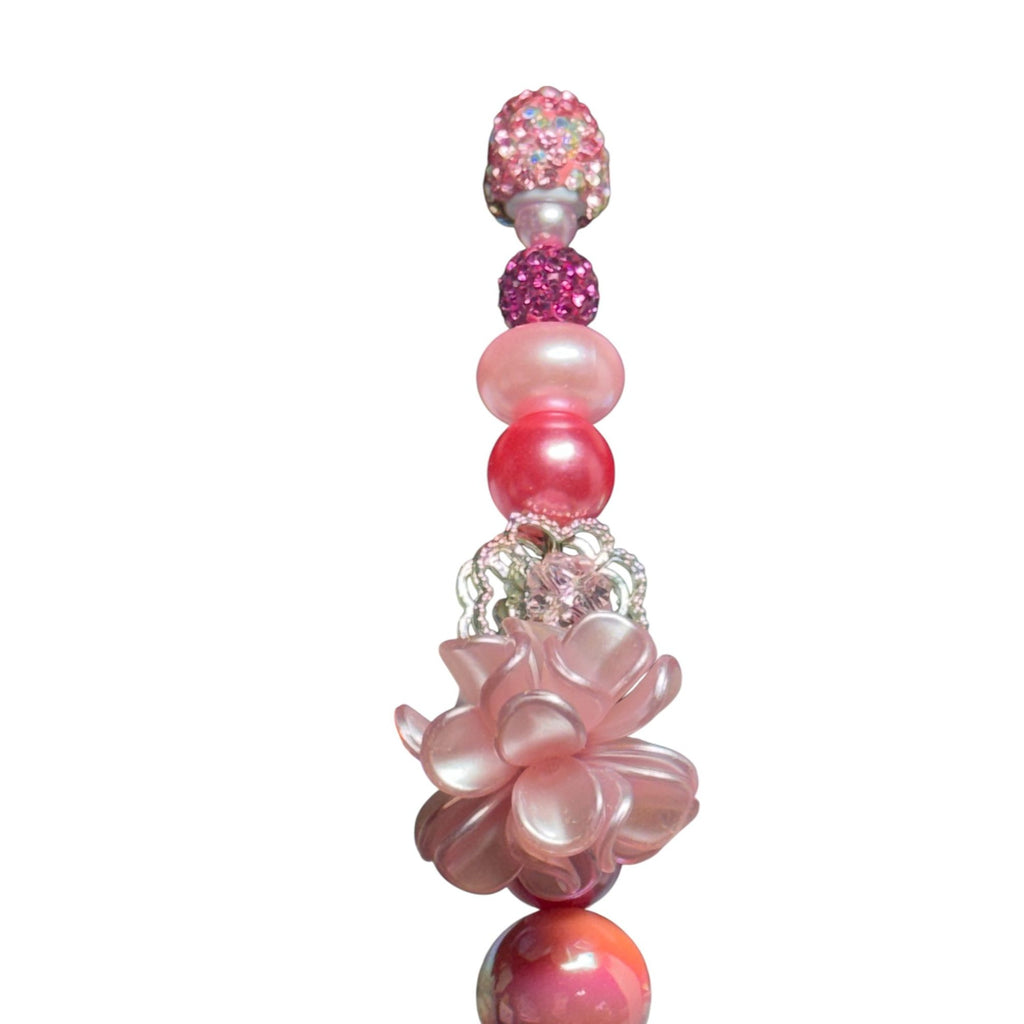 Decorative Pink Beaded Pen With Rhinestones Flower Charm & Glitter Accents Elegant Writing Tool For Journaling & Gifts