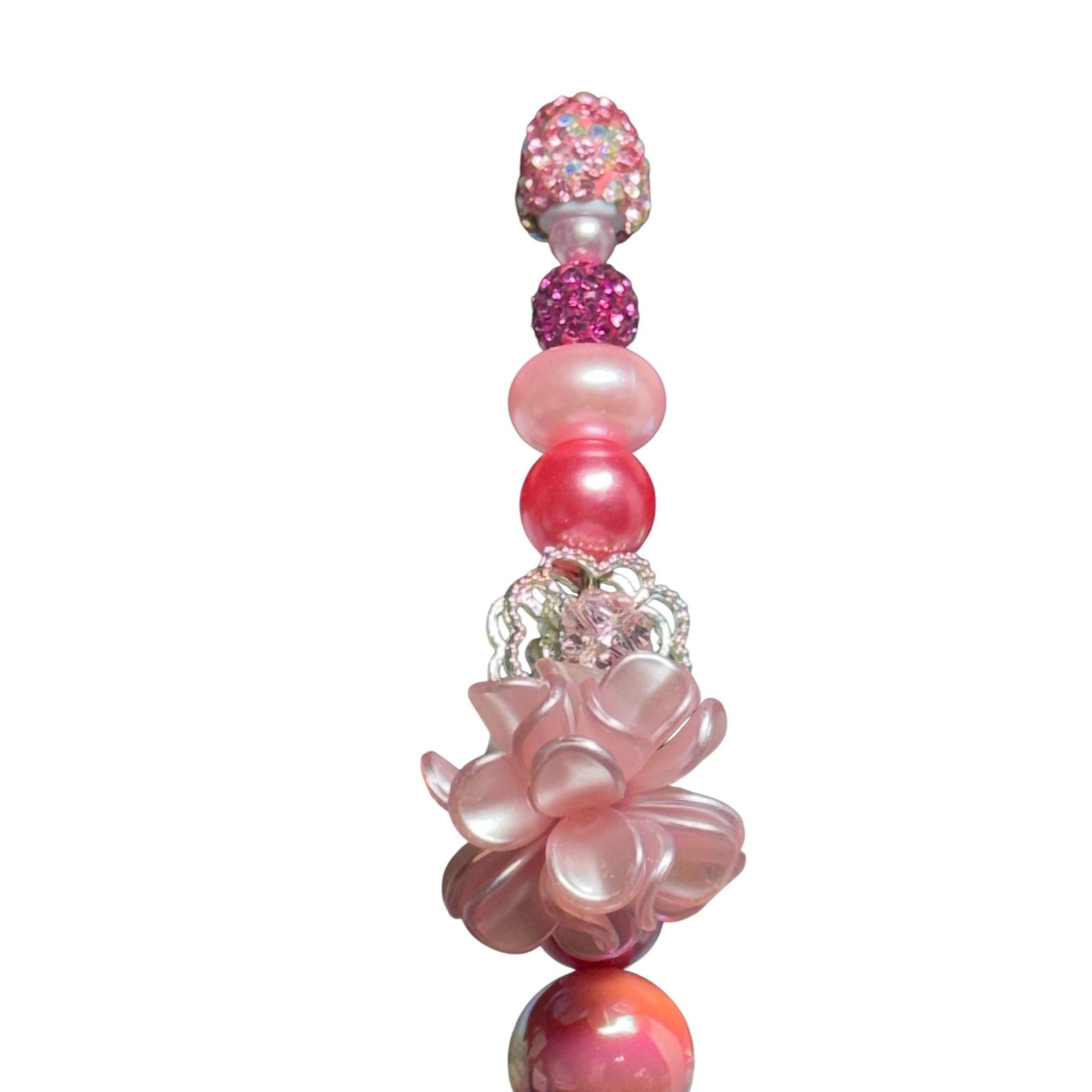 Decorative Pink Beaded Pen With Rhinestones Flower Charm & Glitter Accents Elegant Writing Tool For Journaling & Gifts
