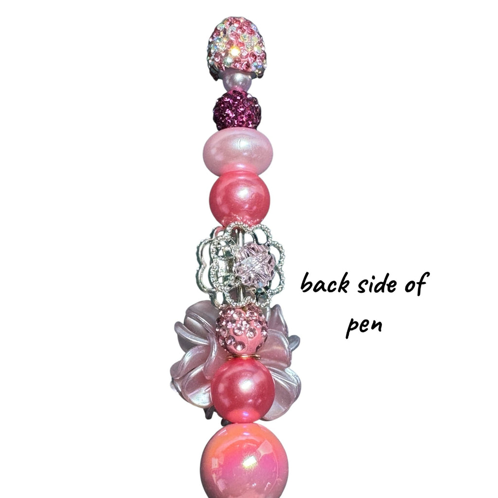 Decorative Pink Beaded Pen With Rhinestones Flower Charm & Glitter Accents Elegant Writing Tool For Journaling & Gifts