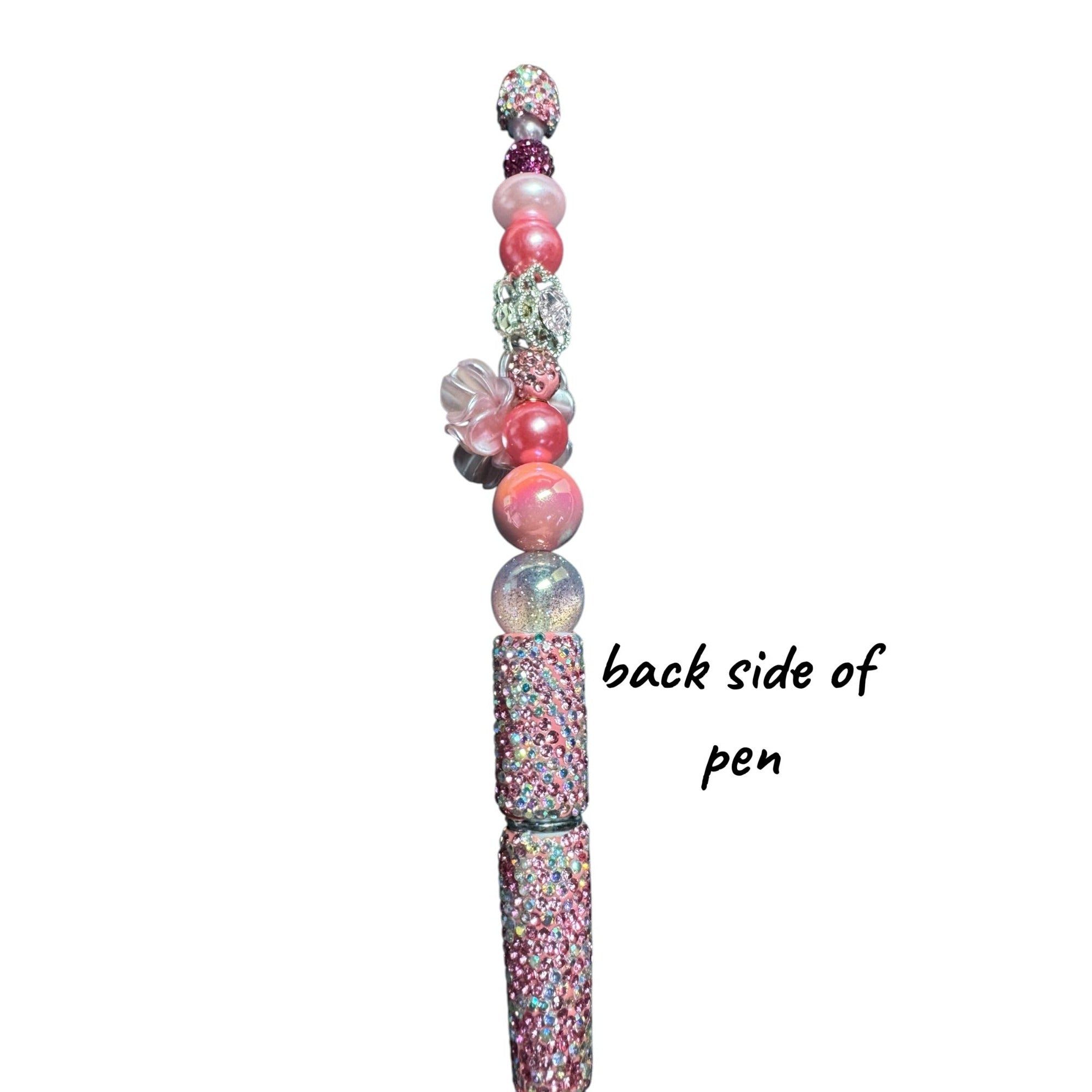 Decorative Pink Beaded Pen With Rhinestones Flower Charm & Glitter Accents Elegant Writing Tool For Journaling & Gifts