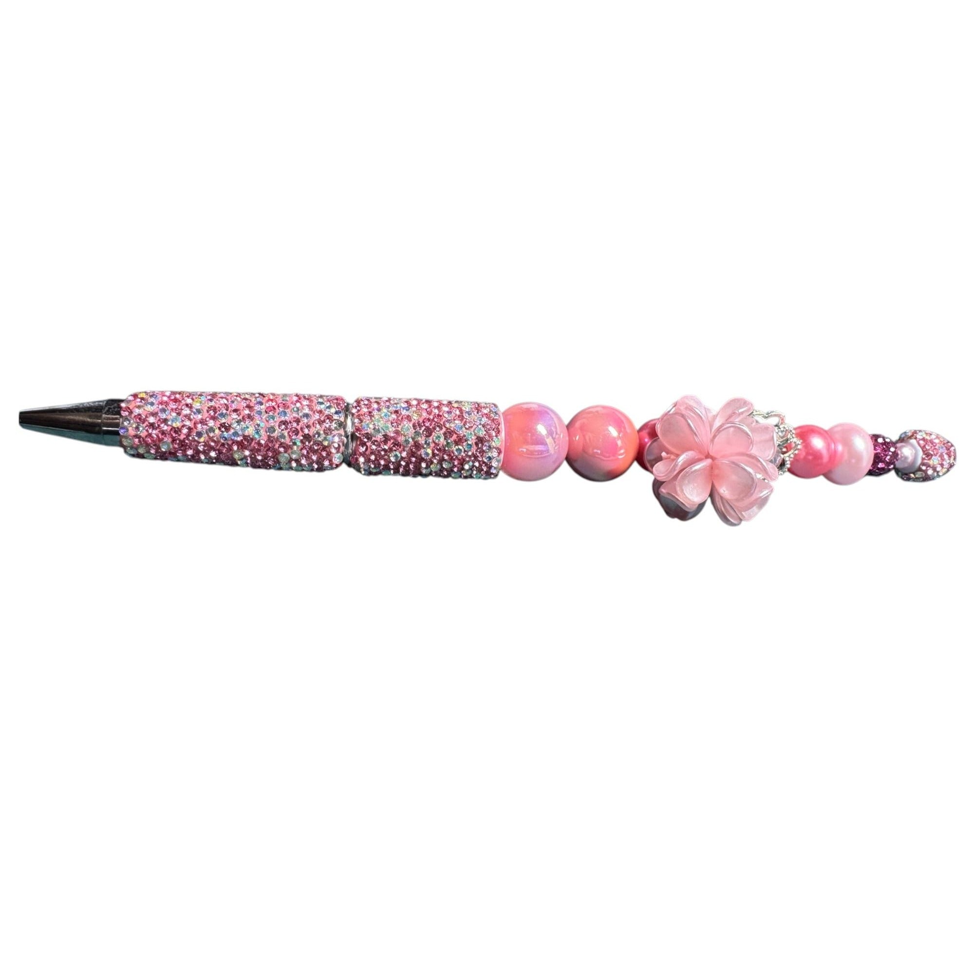Decorative Pink Beaded Pen With Rhinestones Flower Charm & Glitter Accents Elegant Writing Tool For Journaling & Gifts