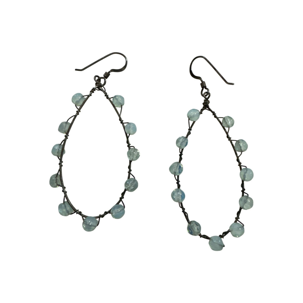 Wire-Wrapped Teardrop Earrings With Light Blue Beads
