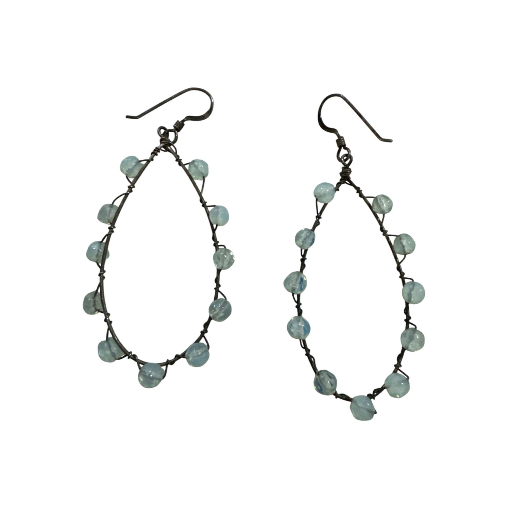 Wire-Wrapped Teardrop Earrings With Light Blue Beads
