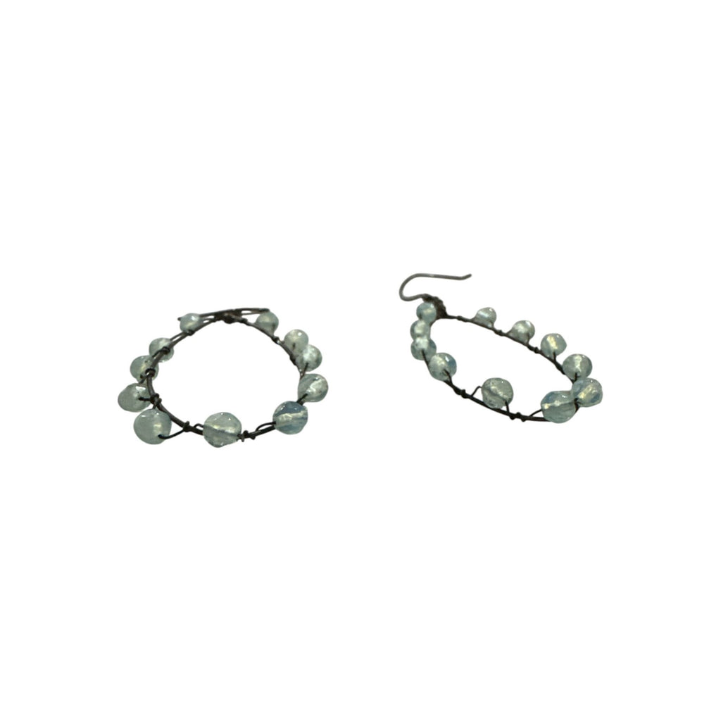 Wire-Wrapped Teardrop Earrings With Light Blue Beads