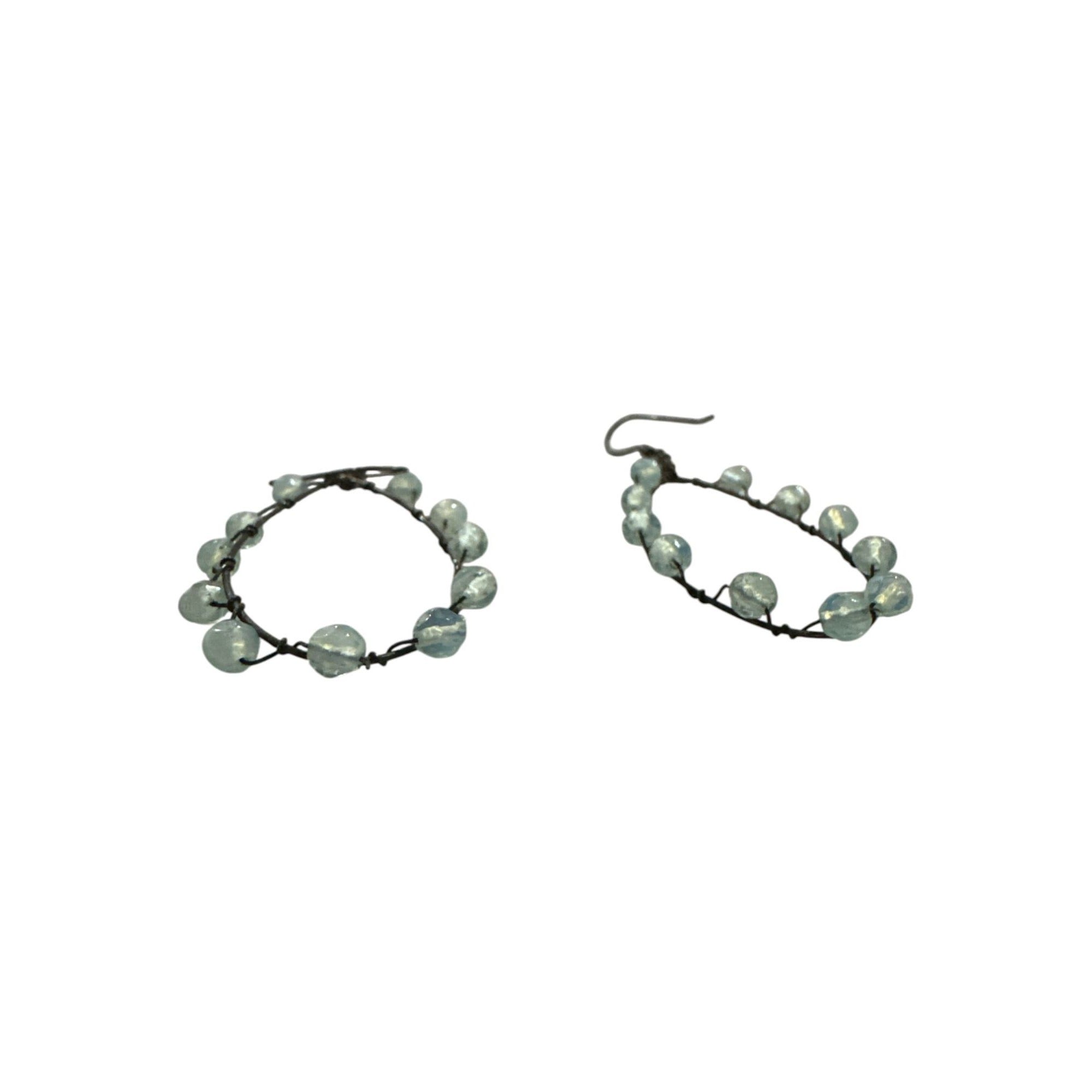 Wire-Wrapped Teardrop Earrings With Light Blue Beads