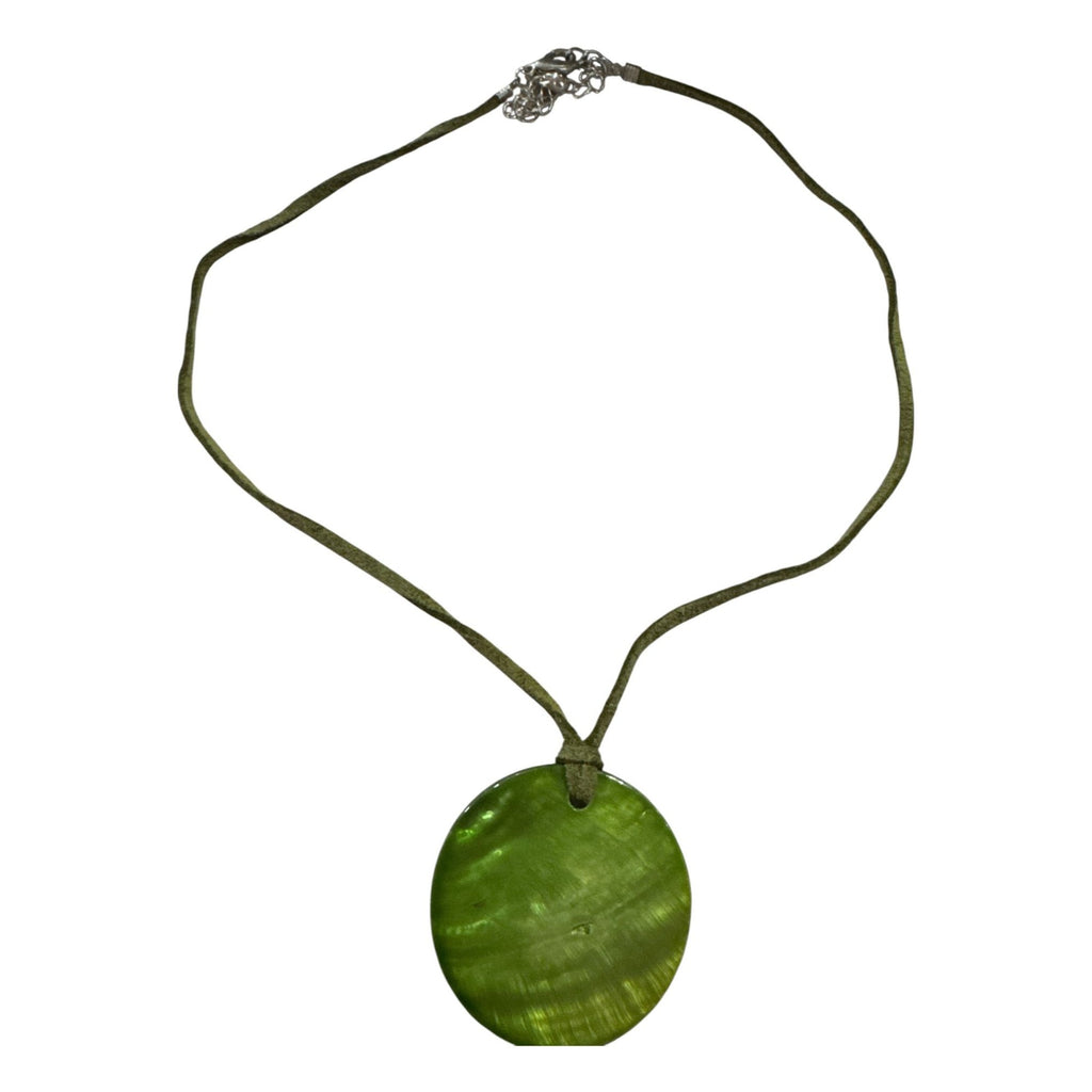 Green Shell Pendant Necklace with Adjustable Cord and Lobster Clasp Closure