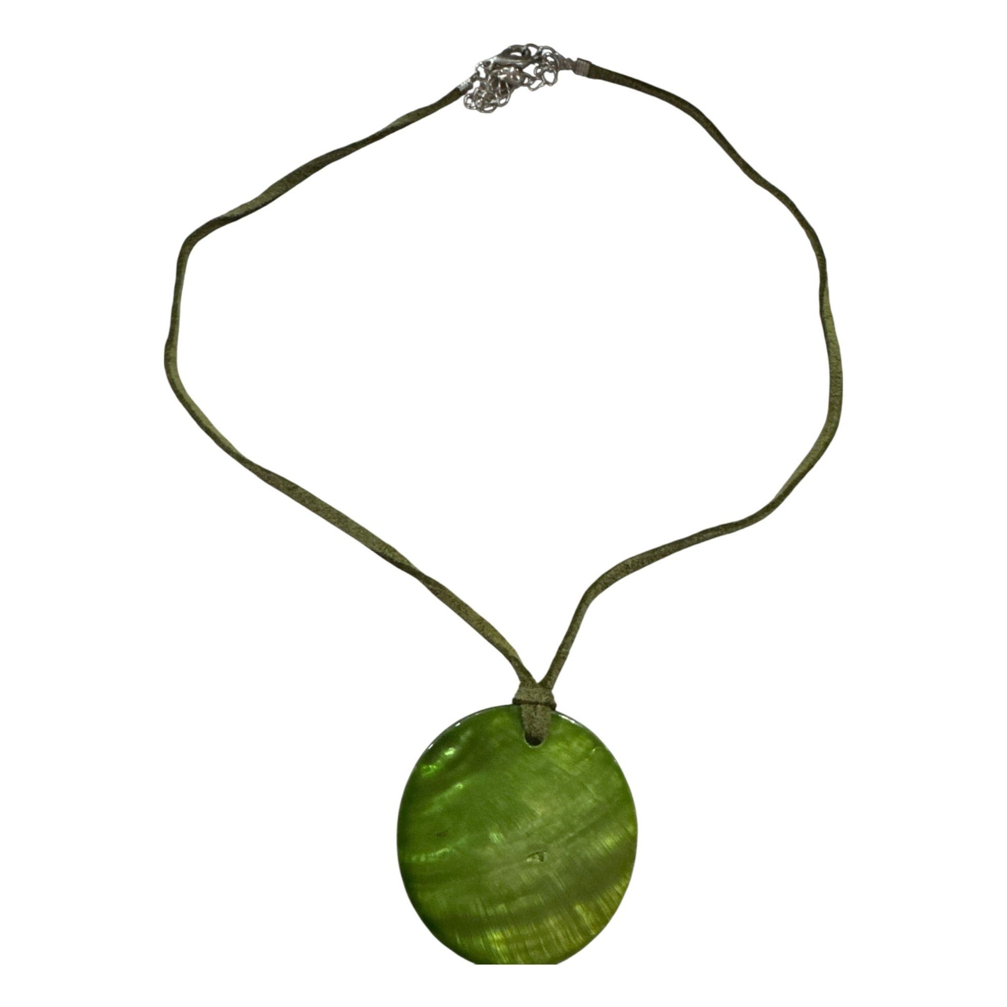 Green Shell Pendant Necklace with Adjustable Cord and Lobster Clasp Closure