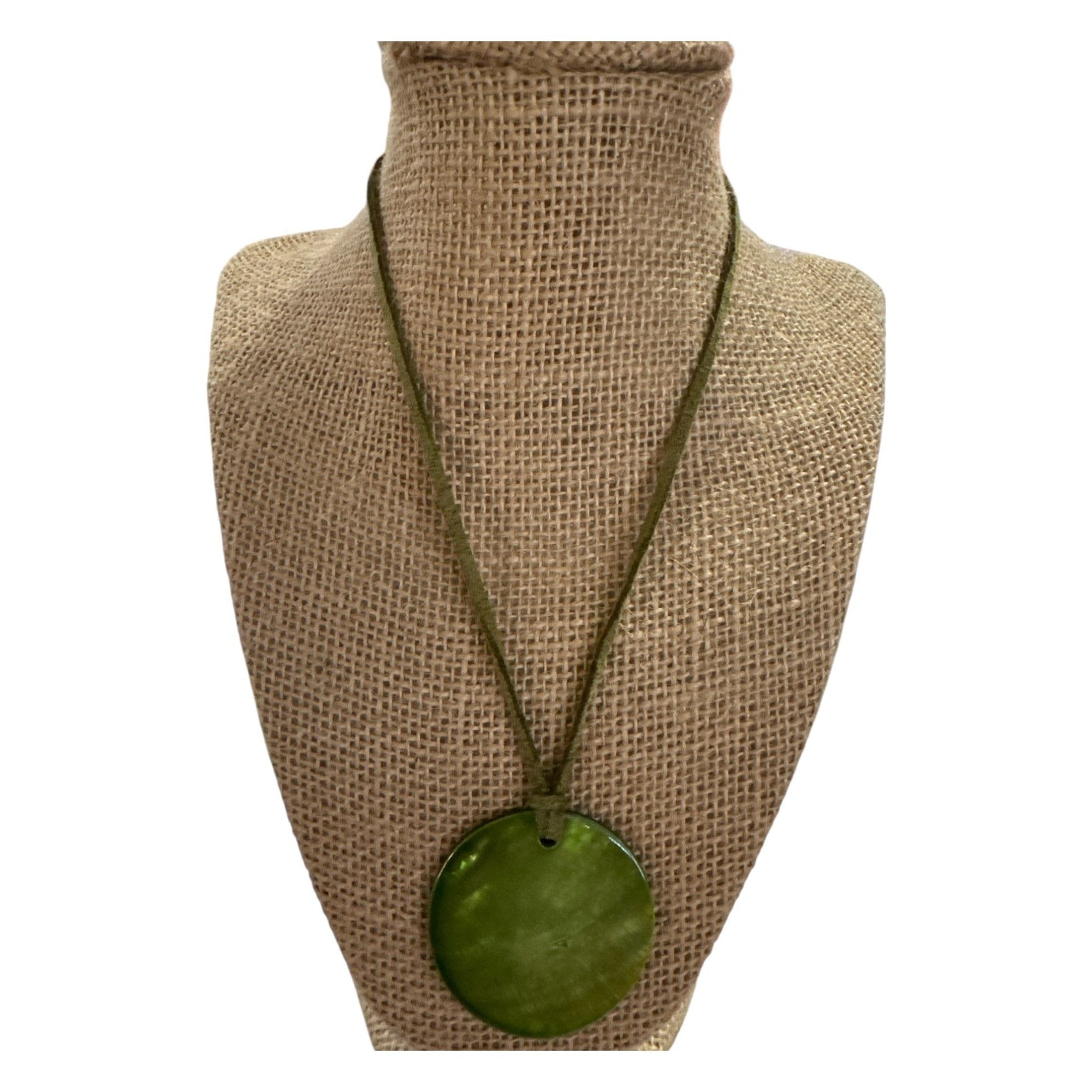 Green Shell Pendant Necklace with Adjustable Cord and Lobster Clasp Closure