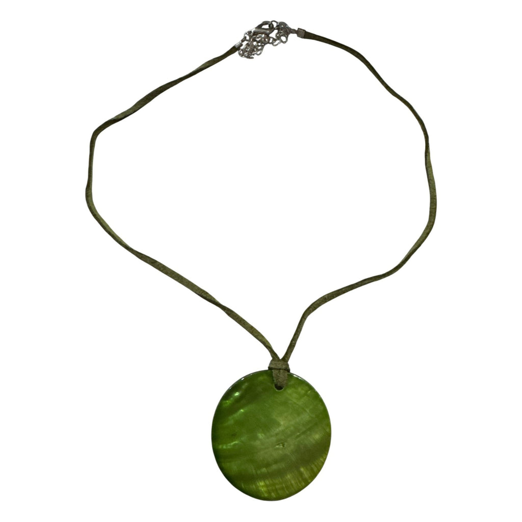 Green Shell Pendant Necklace with Adjustable Cord and Lobster Clasp Closure
