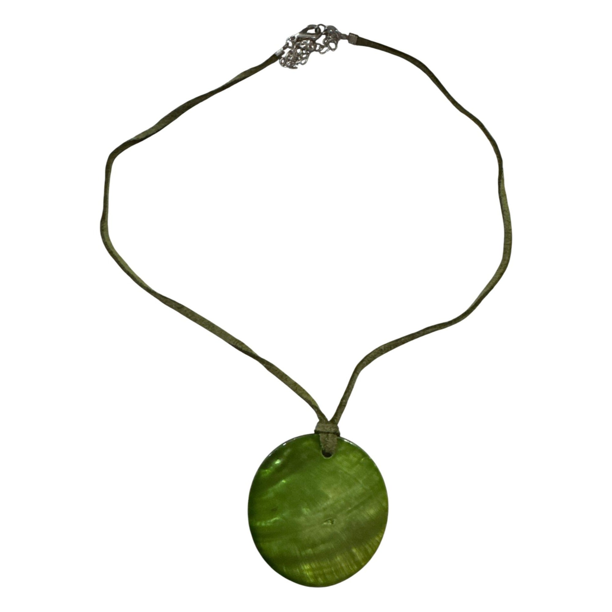 Green Shell Pendant Necklace with Adjustable Cord and Lobster Clasp Closure